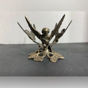 Vintage brass Crystal ball holder featuring angels and grapes